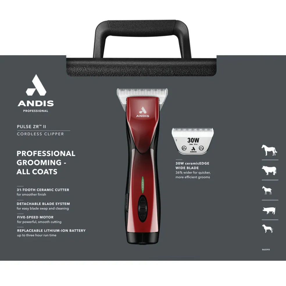 Andis DBLV-2-Pulse ZRA II 5-Speed Cordless Detachable Blade w/ CE 30w Wide Blade, Red
