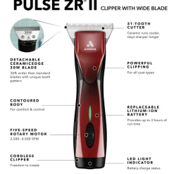 Andis DBLV-2-Pulse ZRA II 5-Speed Cordless Detachable Blade w/ CE 30w Wide Blade, Red