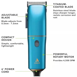 Andis Easy Clip Dog, Cat & Small Pet Corded Clipper, Blue
