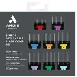 Andis 8-Piece Detachable Blade Comb Set Color Coated Stainless-Steel
