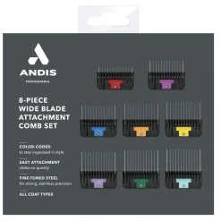 Andis 8-Piece Wide Blade Attachment Comb Set Color Coded