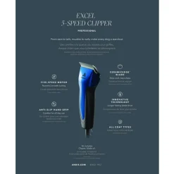 Andis ProClip Excel 5-Speed Detachable Blade Cat & Dog Hair Grooming Clipper, Indigo Blue