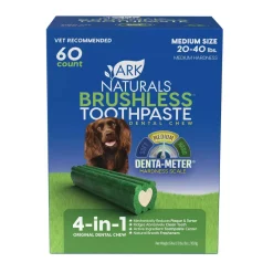 Ark Naturals Brushless Toothpaste Dental Chews 4-in-1 for Medium Dogs, 60-count