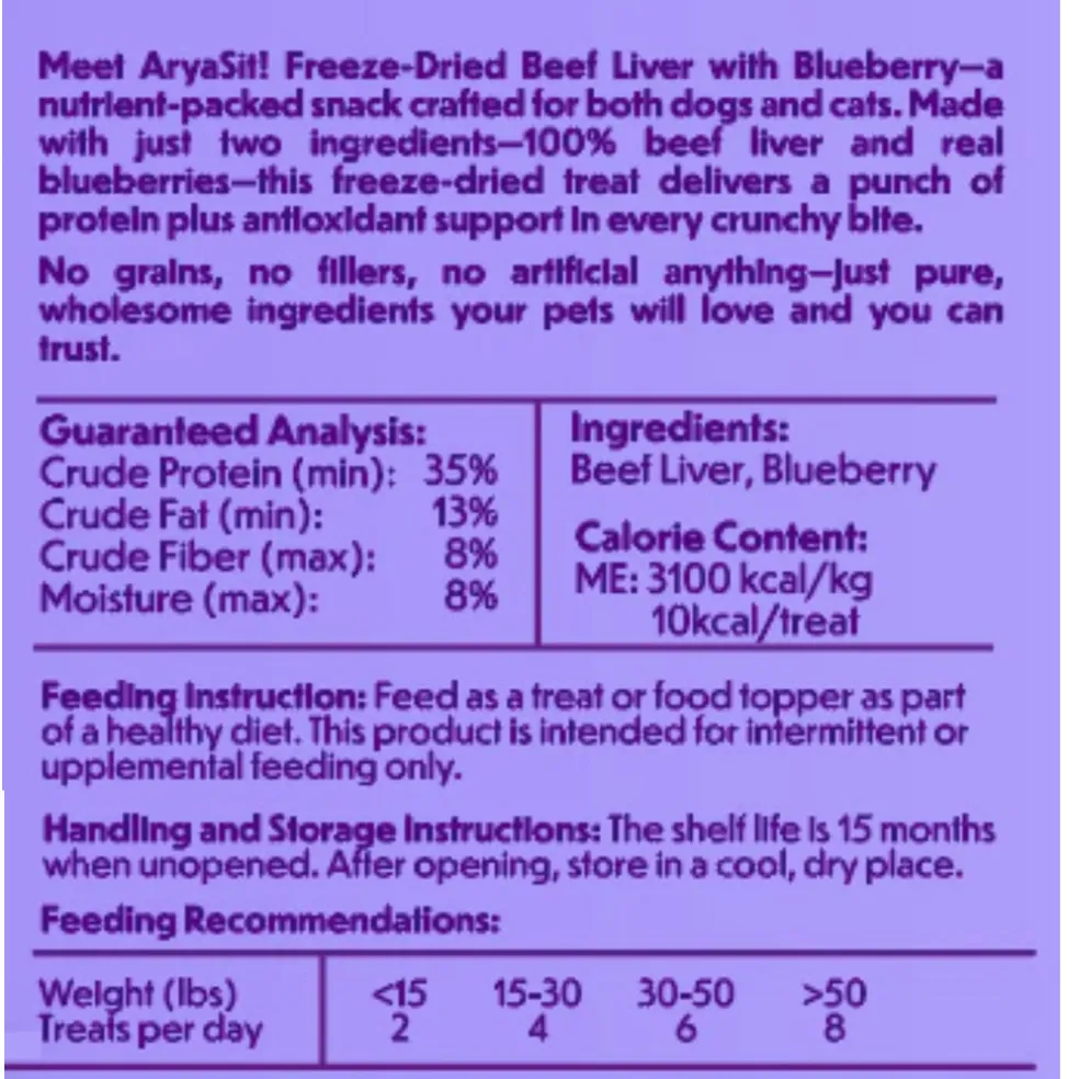 Arya Sit Freeze-Dried Beef Liver with Blueberry for Dogs & Cats