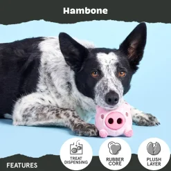 BARK Super Chewer Hambone 2-in-1 Plush Exterior with Tough Center Treat Dispensing Dog Chew Toy