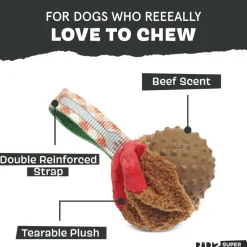 BARK Super Chewer Squeaky Meat-a-Ball Beef Scented Rip & Reveal Squeaky Tough Dog Chew Toy