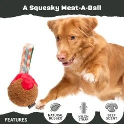 BARK Super Chewer Squeaky Meat-a-Ball Beef Scented Rip & Reveal Squeaky Tough Dog Chew Toy