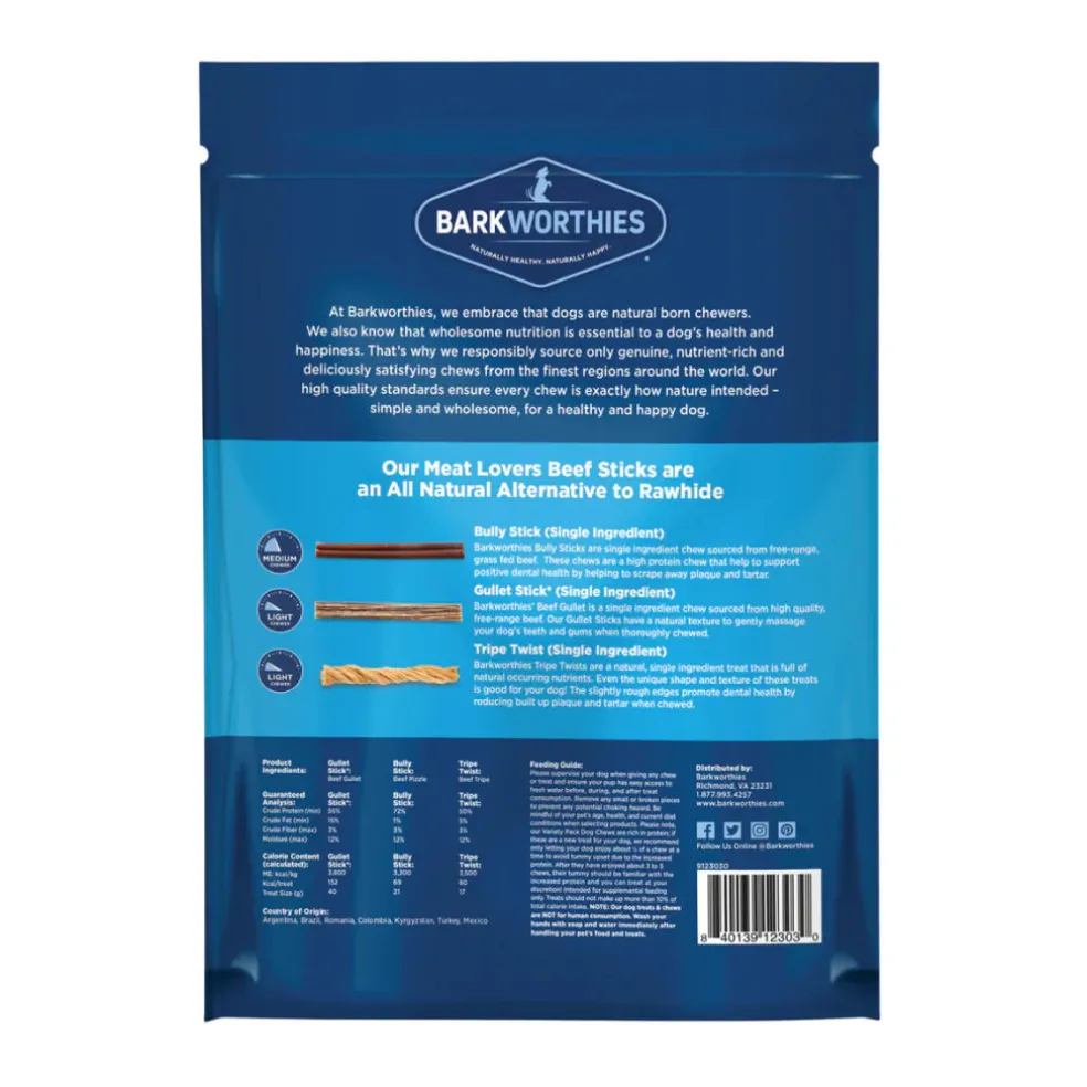 Barkworthies Meat Lovers Beef Sticks Variety Pack Treats For Dogs (10 chews)