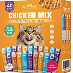 Beloved Pets Chicken Mix Creamy Lickable Treats Skin & Coat Care for Cats & Dogs, 20-count