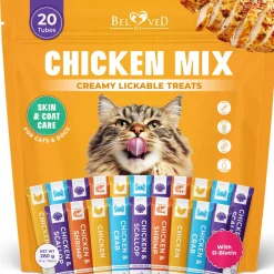 Beloved Pets Chicken Mix Creamy Lickable Treats Skin & Coat Care for Cats & Dogs, 20-count