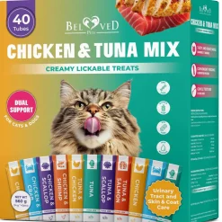 Beloved Pets Chicken & Tuna Mix Creamy Lickable Treats Dual Support for Cats & Dogs, 40-count