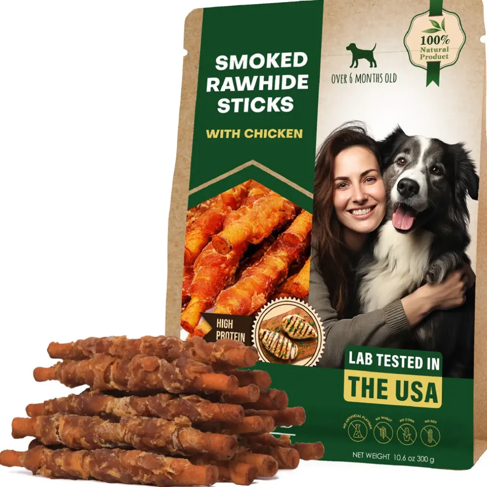 Beloved Pets Smoke Rawhide Sticks with Chicken Dog Chew Treats, 10.6-oz