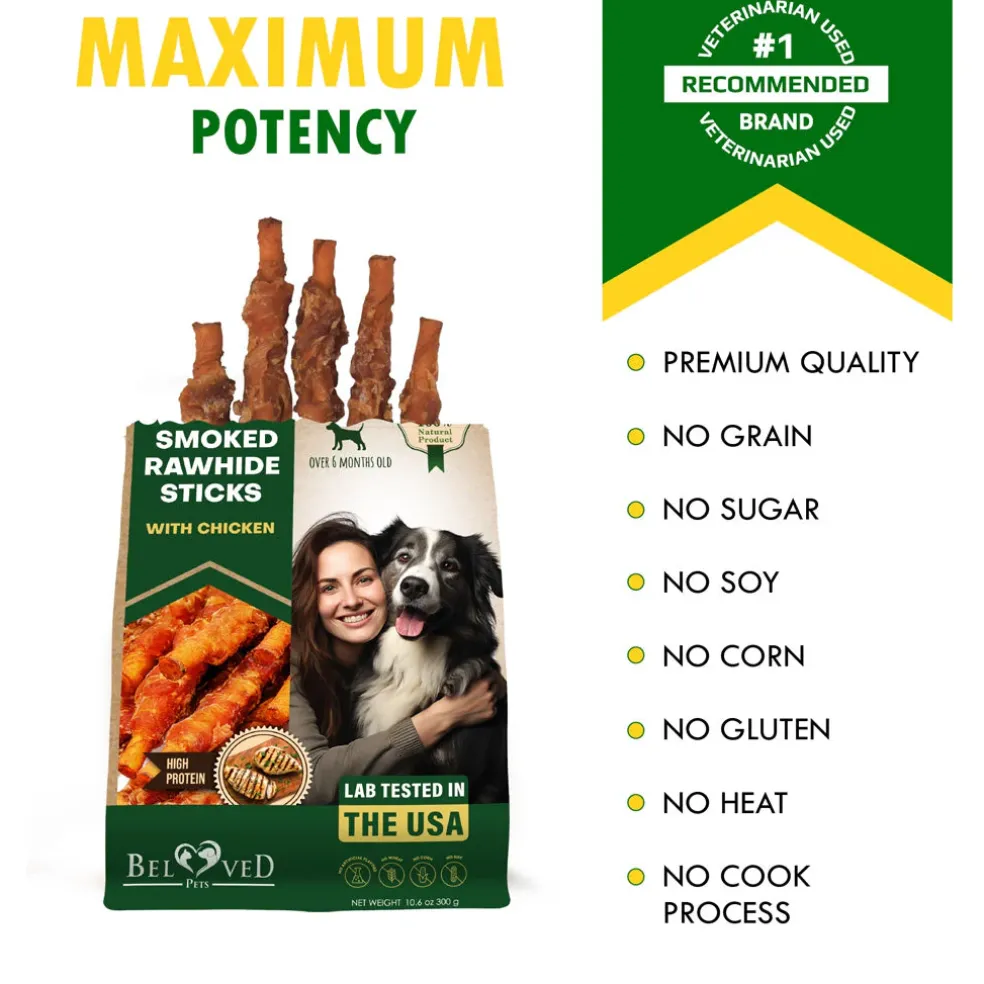 Beloved Pets Smoke Rawhide Sticks with Chicken Dog Chew Treats, 10.6-oz