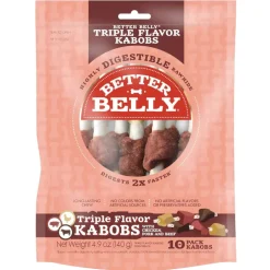 Better Belly Rawhide Triple Flavor Chicken, Pork & Beef Kabob Treats For Dog (10 pack)