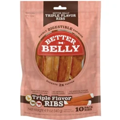Better Belly Rawhide Triple Flavor Chicken (Sirloin & Lamb Ribs) Treats For Dog 10 pack