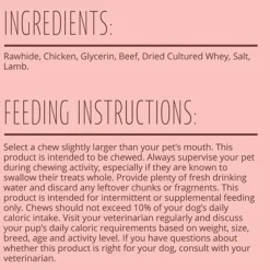 Better Belly Rawhide Triple Flavor Chicken (Sirloin & Lamb Ribs) Treats For Dog 10 pack