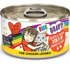 BFF OMG Stir It Up! Chicken & Salmon in Gravy Wet Canned Cat Food, 2.8-oz can, case of 12