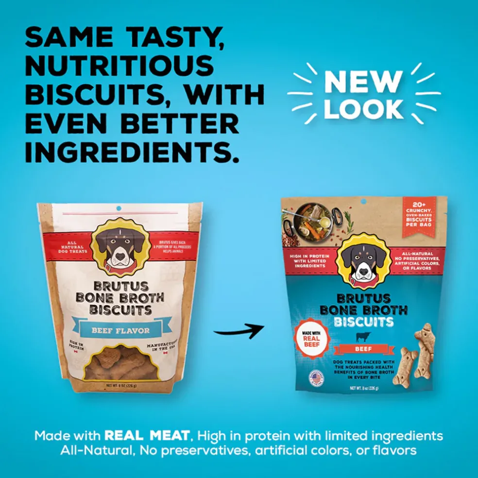 Brutus Broth Bone Broth Biscuits Beef Recipe Dog Treats (8 oz)