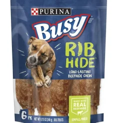 Busy Rib Hide Long-Lasting Beef Hide Chew Small/Medium Dog Treat, 6 count