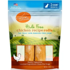 Canine Naturals RawHide-Free Chicken Recipe Rolls Dog Treats (2 Medium Rolls)