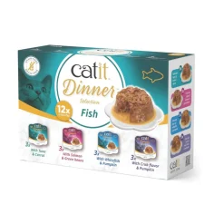 Catit Dinner Variety Pack Grain-Free Fish Wet Cat Food Topper (2.6 oz Can, Case of 12)