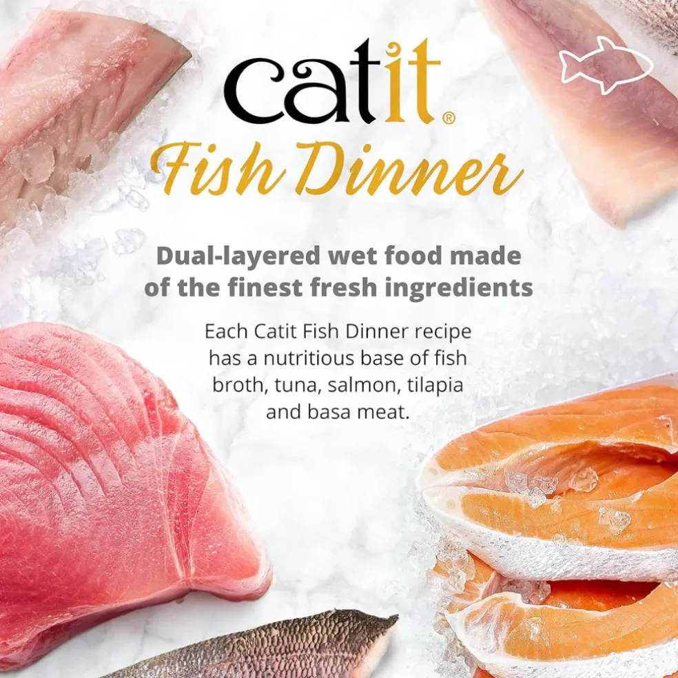 Catit Dinner Variety Pack Grain-Free Fish Wet Cat Food Topper (2.6 oz Can, Case of 12)