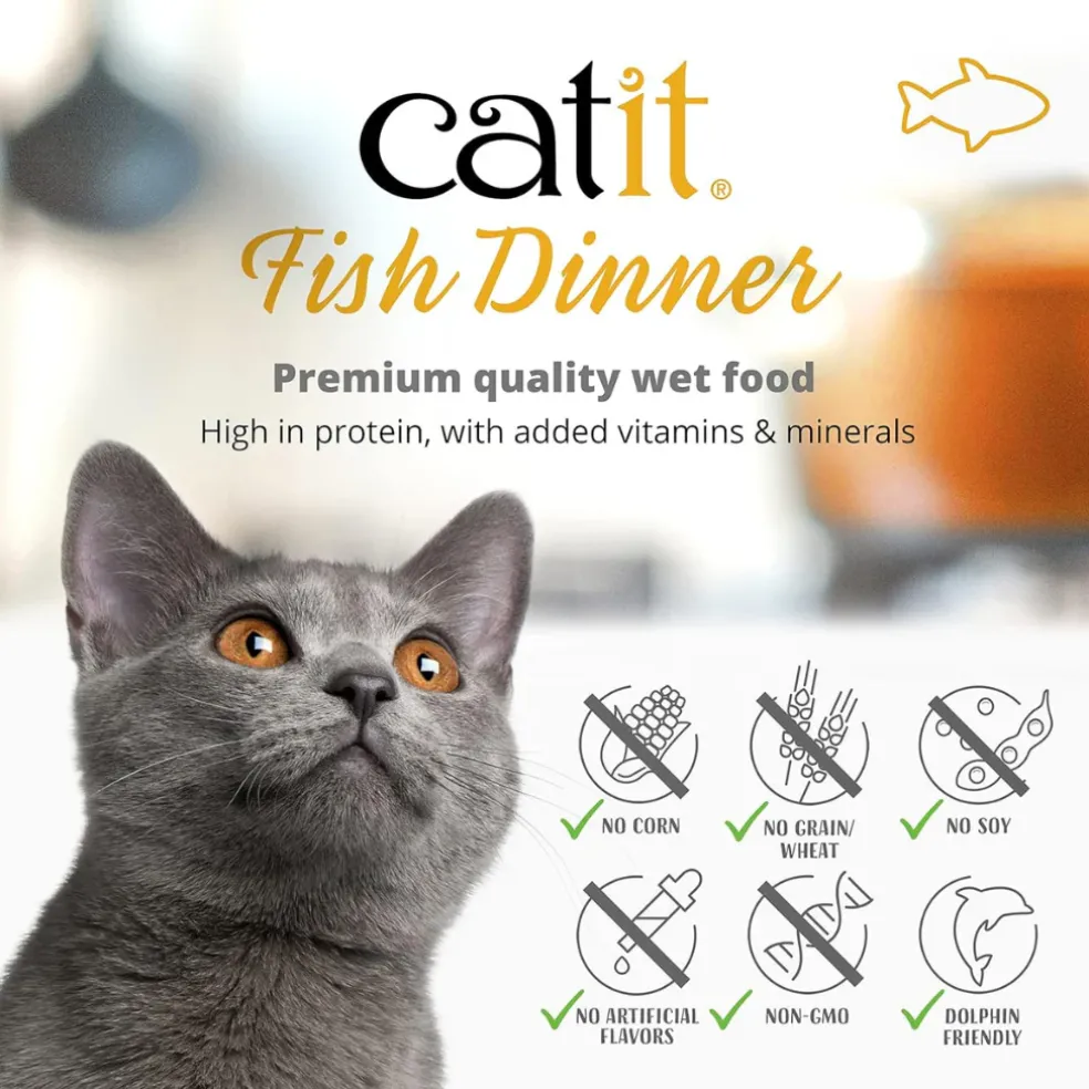 Catit Dinner Variety Pack Grain-Free Fish Wet Cat Food Topper (2.6 oz Can, Case of 12)