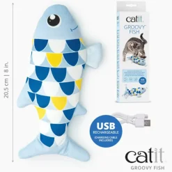 Catit Groovy Fish Motion-Activated Catnip Cat Toy, Blue