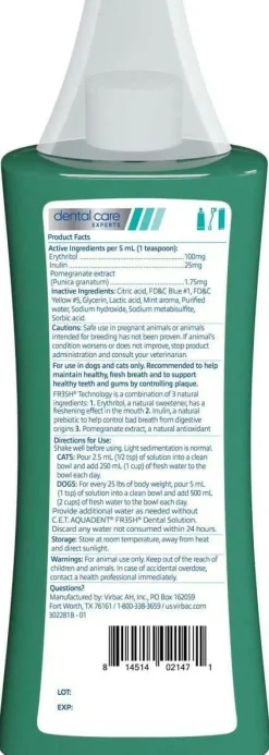 C.E.T. Aquadent Fr3sh Dental Solution Water Additive for Dogs & Cats