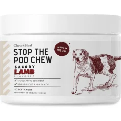 Chew + Heal Stop the Poo Chew Coprophagia Supplement for Dogs- Savory Lamb Flavor (120 Count)