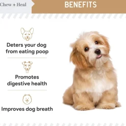Chew + Heal Stop the Poo Chew Coprophagia Supplement for Dogs- Peanut Butter Flavor (120 Counts)