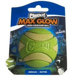 Chuckit! Max Glow Ultra Squeaker Ball Toy For Dogs - Medium