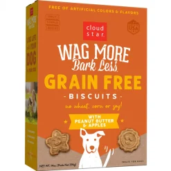 Cloud Star Wag More Bark Less Crunchy Grain Free Peanut Butter & Apples Dog Treats