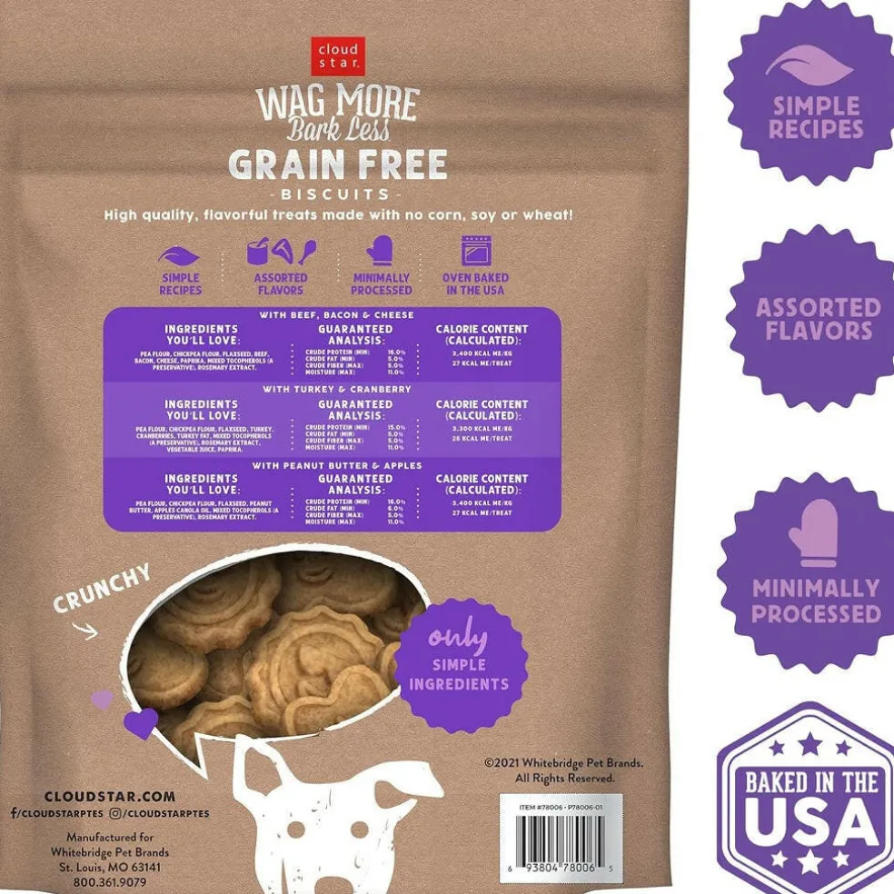 Cloud Star Wag More Bark Less Grain-Free Assorted Flavors Crunchy Dog Biscuits (2.5 lb)