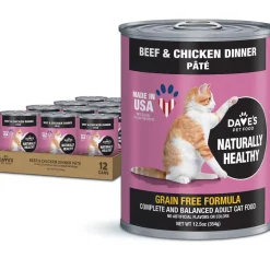 Dave's Pet Food Beef & Chicken Pate Dinner Canned Wet Cat Food, 12.5-oz can, case of 12