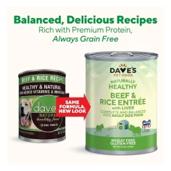 Dave's Pet Food Beef & Rice with Liver Recipe Canned Wet Dog Food, 13-oz can, case of 12