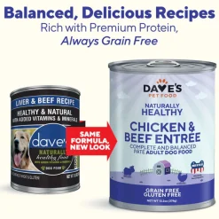 Dave's Pet Food Chicken & Beef Entree Canned Wet Dog Food, 13-oz can, case of 12