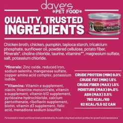 Dave's Pet Food Minced Chicken Dinner in Gravy Canned Wet Cat Food, 2.8-oz can, case of 24