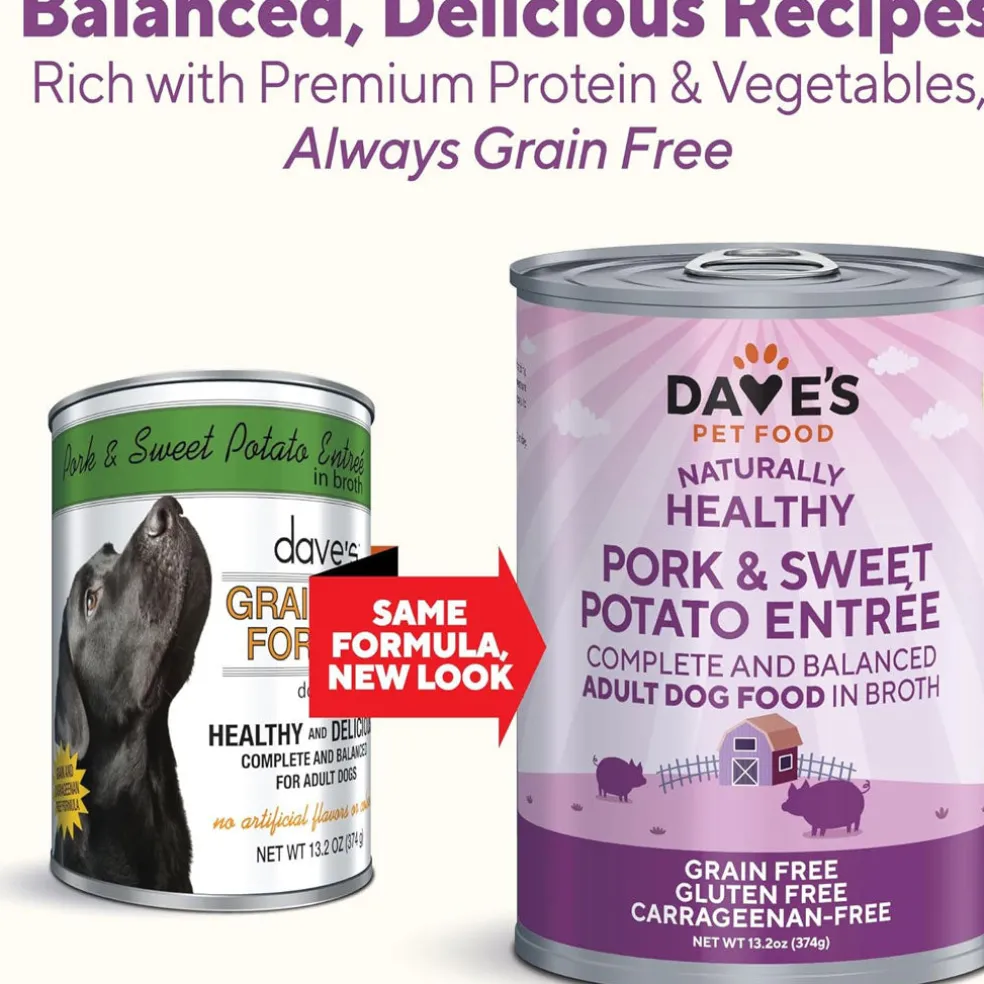 Dave's Pet Food Pork & Sweet Potato Entree in Broth Grain-Free Canned Wet Dog Food, 13-oz can, case of 12