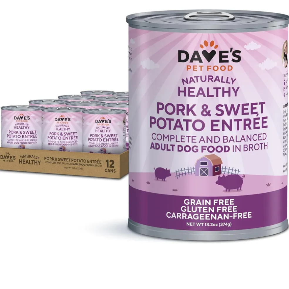 Dave's Pet Food Pork & Sweet Potato Entree in Broth Grain-Free Canned Wet Dog Food, 13-oz can, case of 12