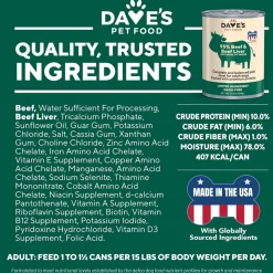 Dave's Pet Food 95% Premium Beef & Beef Liver Pate Grain-Free Recipe Canned Wet Dog Food, 12.5-oz, case of 12