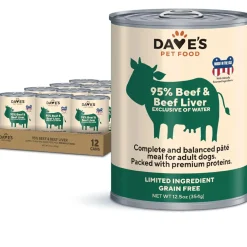 Dave's Pet Food 95% Premium Beef & Beef Liver Pate Grain-Free Recipe Canned Wet Dog Food, 12.5-oz, case of 12