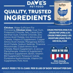 Dave's Pet Food 95% Premium Chicken & Chicken Liver Grain-Free Canned Wet Dog Food, 12.5-oz, case of 12