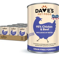 Dave's Pet Food 95% Premium Chicken & Beef Pate Limited Ingredient Grain-Free Canned Wet Dog Food, 13-oz can, case of 12