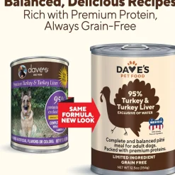 Dave's Pet Food 95% Premium Turkey & Turkey Liver Grain-Free Recipe Canned Wet Dog Food, 12.5-oz, case of 12