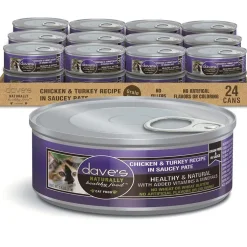 Dave's Pet Food Saucey Pate Chicken & Turkey Recipe Grain-Free Canned Wet Cat Food, 5.5-oz can, case of 24
