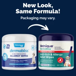 Dermabliss Advanced Vet Strength Anti-Itch & Allergy Relief Wipes for Dogs & Cats, 50 ct