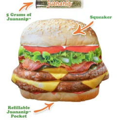 Doggijuana Get the Munchies Refillable Juananip Cheeseburger Squeaky Plush Dog Toy
