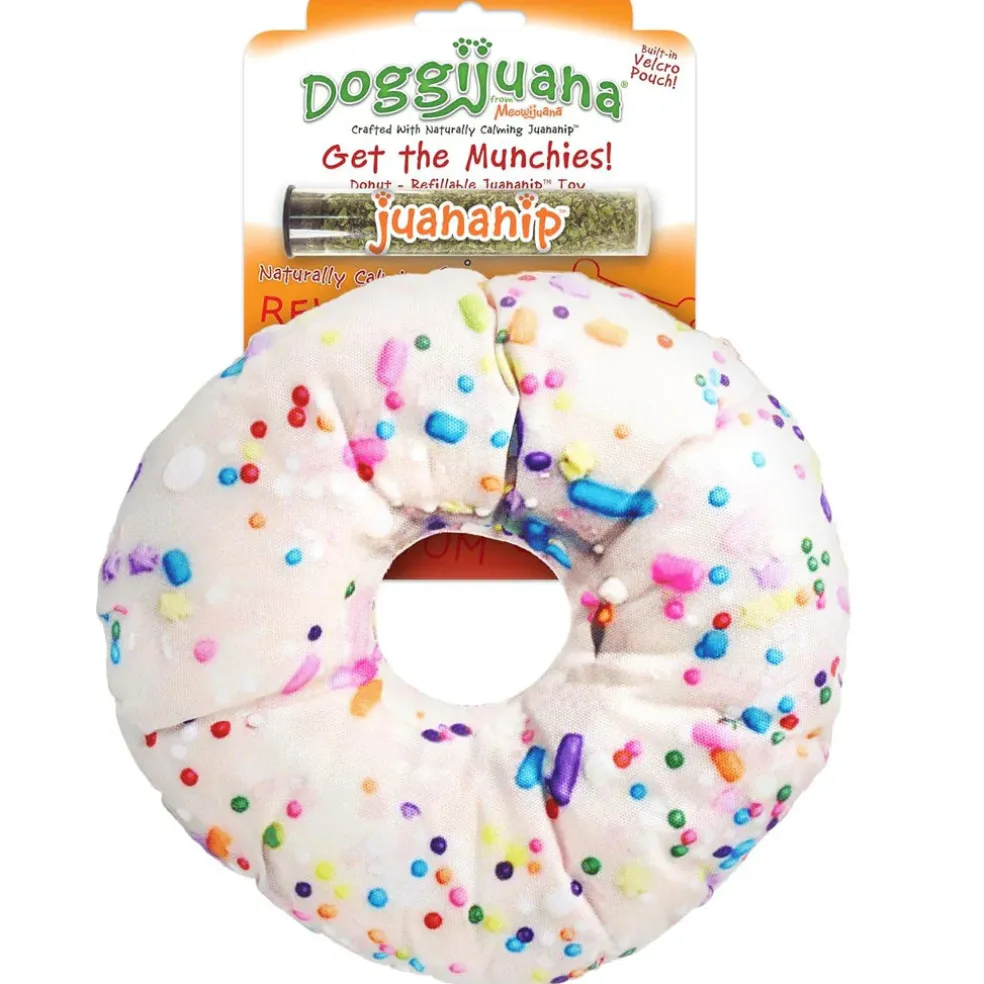 Doggijuana Get the Munchies Refillable Juananip Donut Squeaky Plush Dog Toy