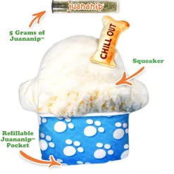 Doggijuana Get the Munchies Refillable Juananip Ice Cream Pup Cup Squeaky Plush Dog Toy